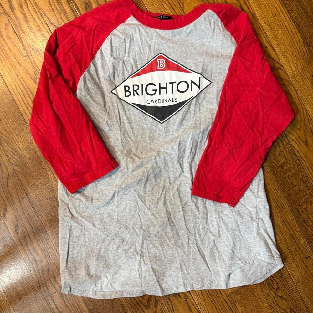 Sport Tek women’s Brighton Cardinals grey + red baseball tee Size L #baseballtee